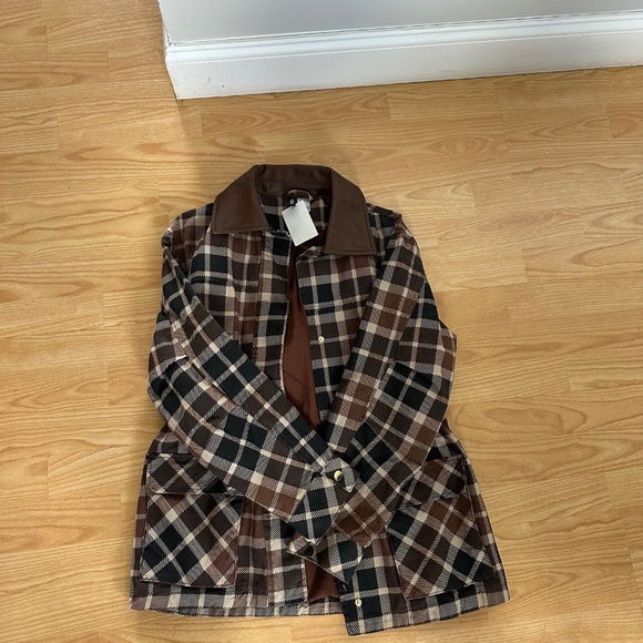 H&M coated collar twill plaid jacket - Picture 10 of 10